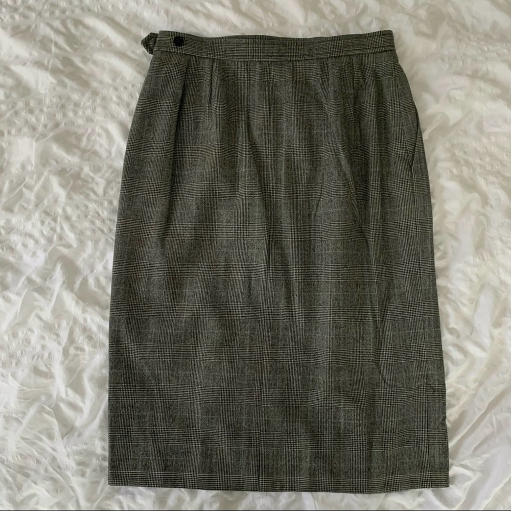 Vintage YSL Black Tweed Pencil Skirt Houndstooth Yves Saint Laurent 90s - Picture 9 of 13